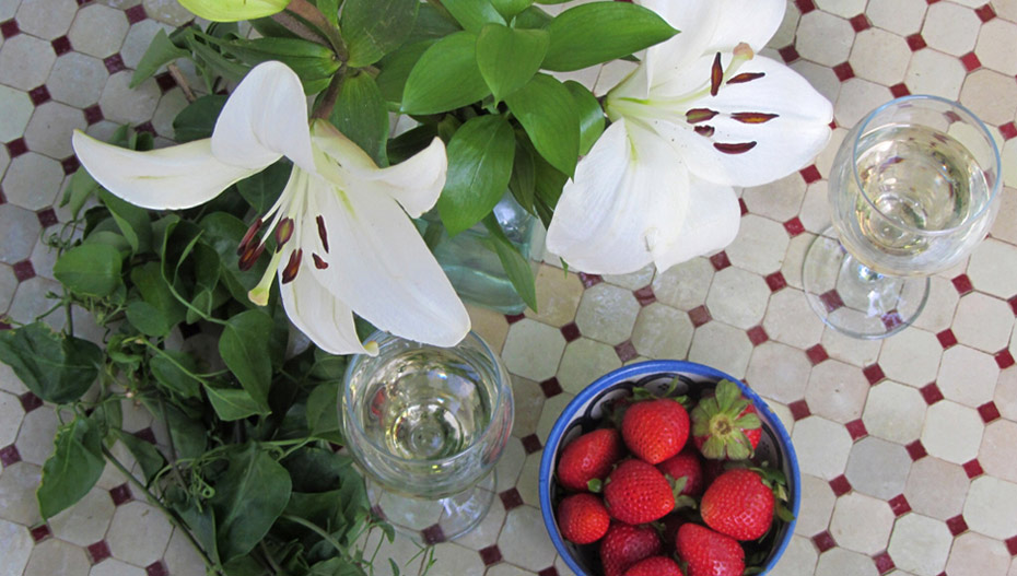 Strawberries on table